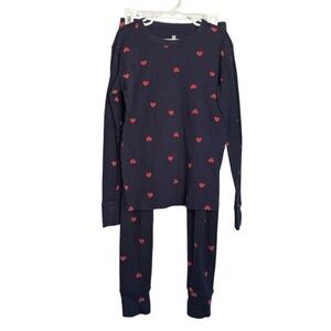 Gap kids Girls Navy Blue Red Heart Pajama Set Size 12 Organic Cotton